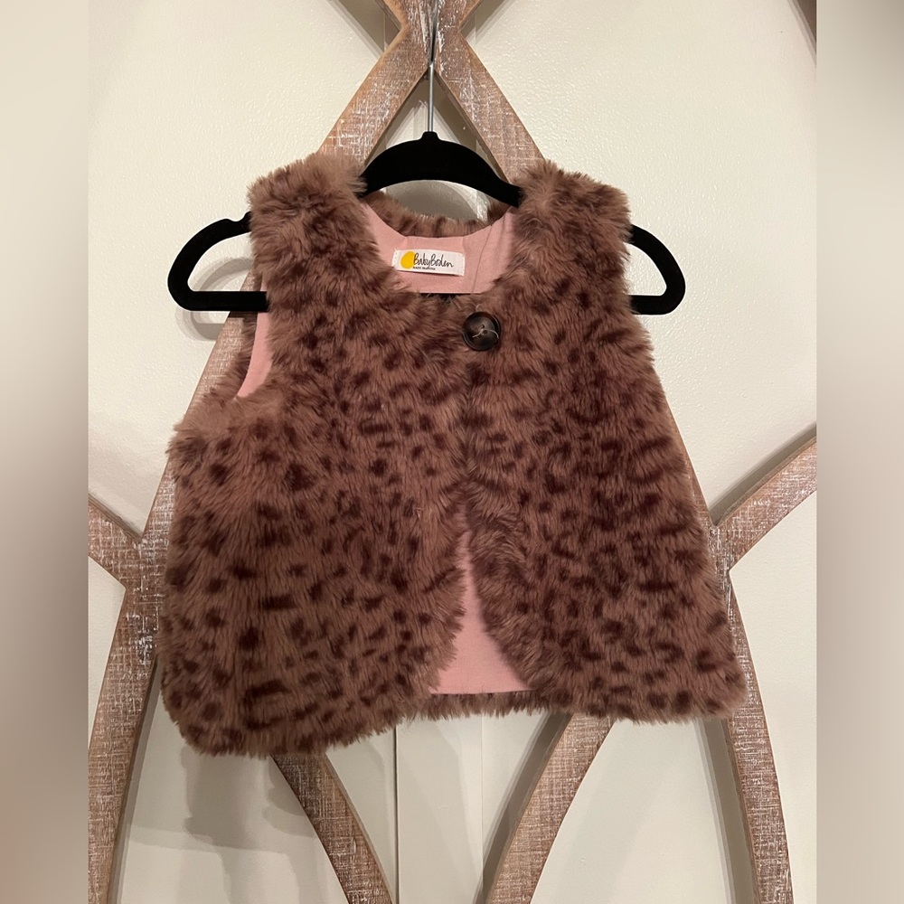 Baby Boden cheetah fur print vest size 6-12 months